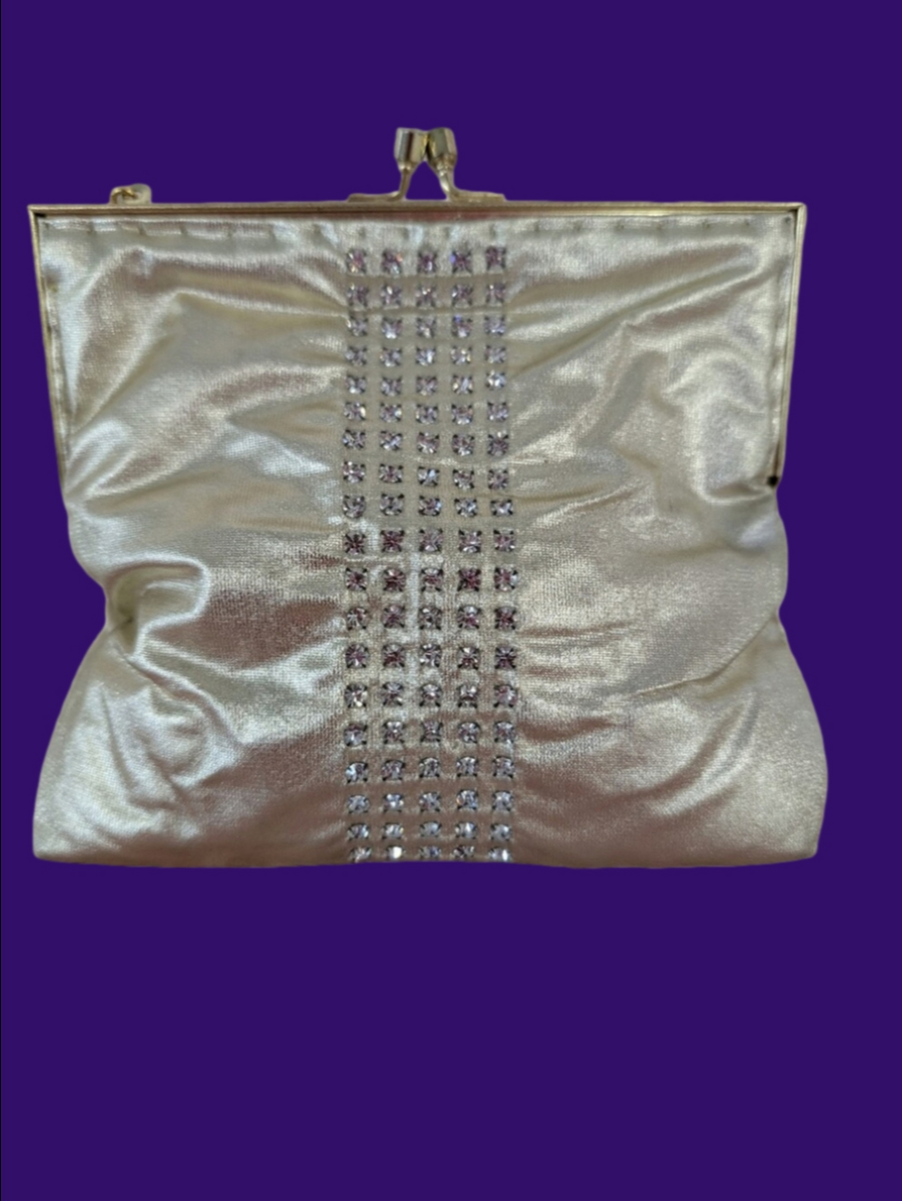 Vintage Bag Metallic Gold Fabric Mini Rhinestone Evening Clutch - Unbranded